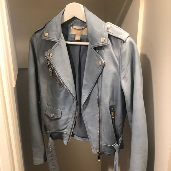 Michael Kors blue leather jacket